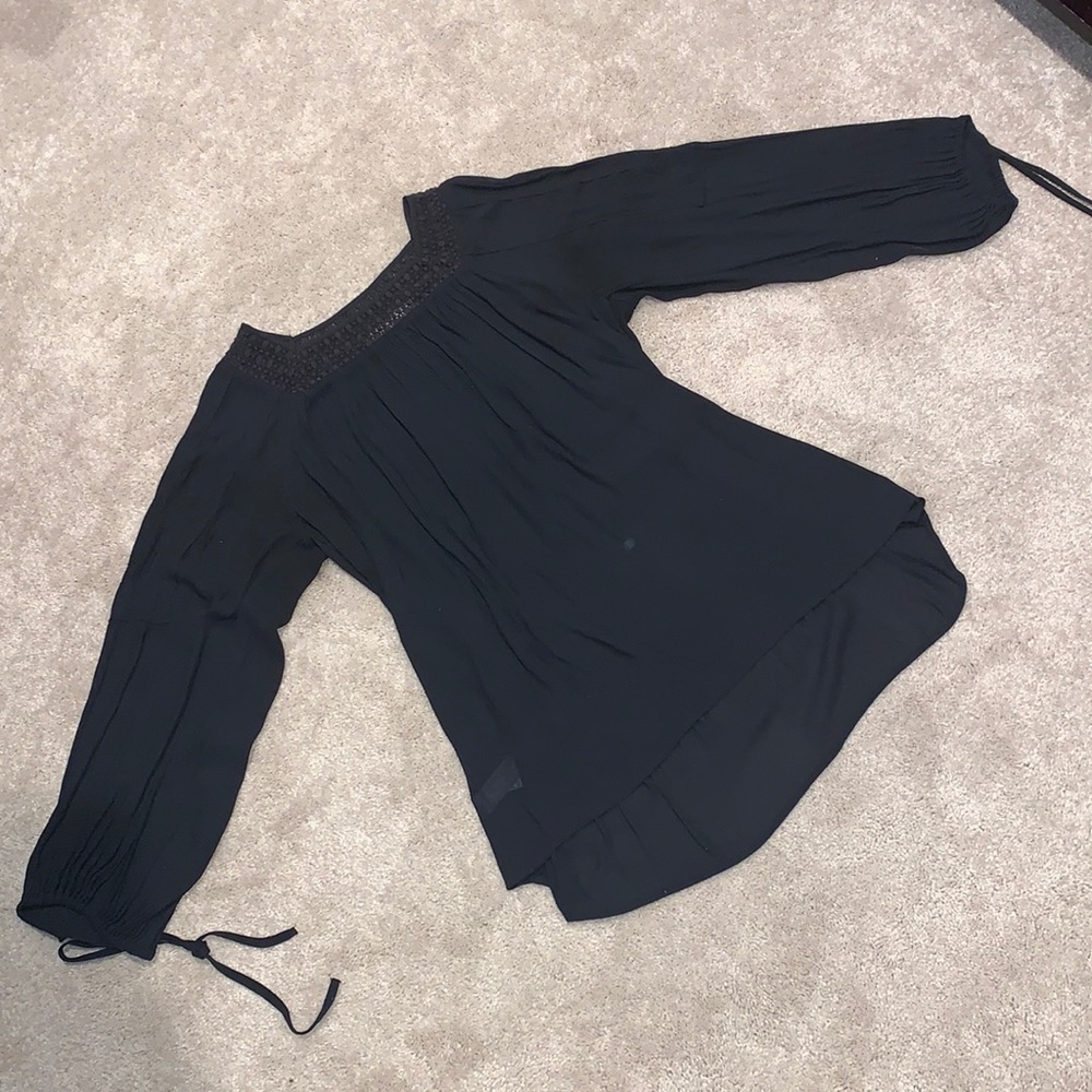 Loft Sheer Flowy Shirt with Drawstring Sleeves